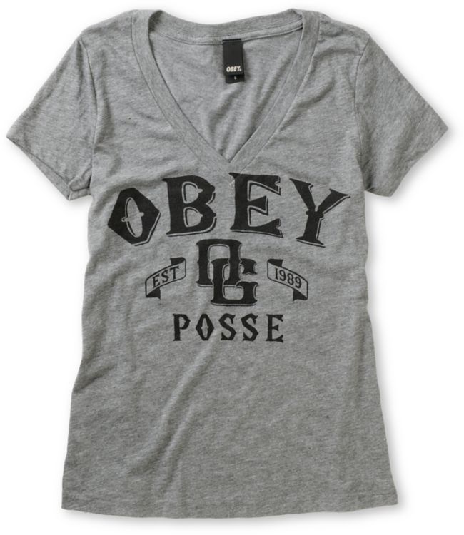 Obey Girls Sandlot Heather Grey V-Neck Tee Shirt