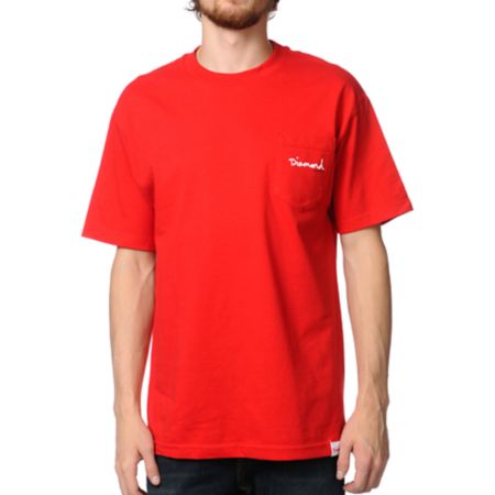 Diamond Supply OG Script Red Pocket Tee Shirt
