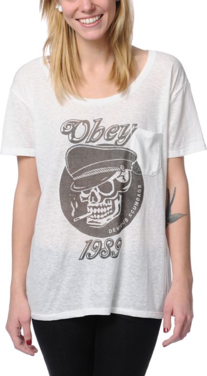 Obey Girls Devious Scumbags Natural Throwback Tee Shirt