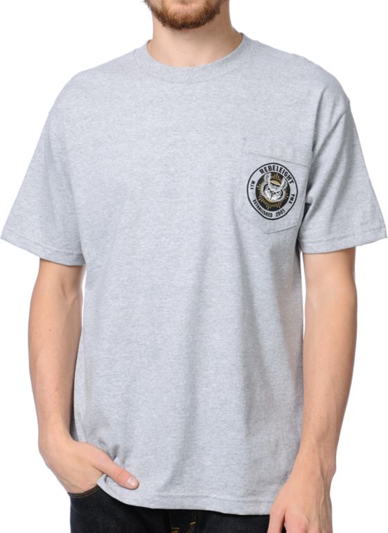 REBEL8 Owluminati Pocket Heather Grey Tee Shirt