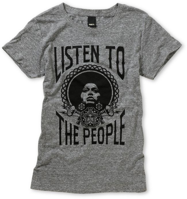 Obey Listen To The People Heather Grey Tee Shirt