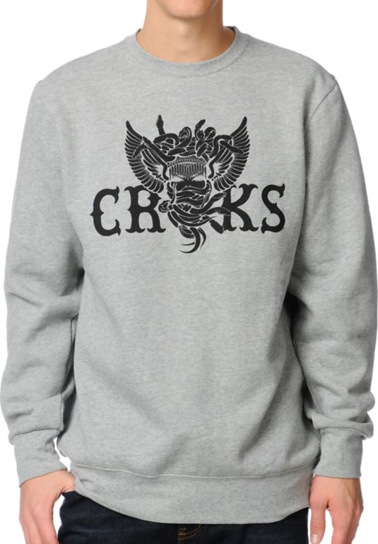 Crooks and Castles Wings & Snakes Grey Crew Neck Sweatshirt