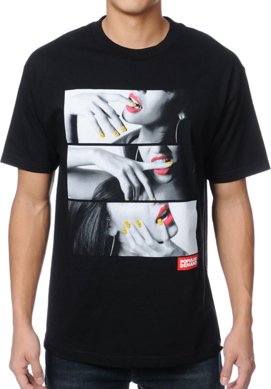 Popular Demand Lips And Nails Black Tee Shirt
