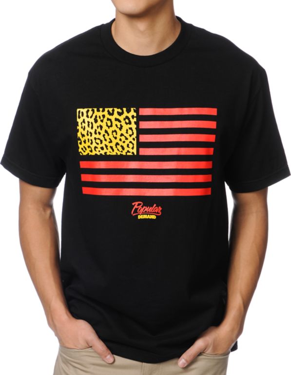 Popular Demand Cheetah Flag Black Tee Shirt