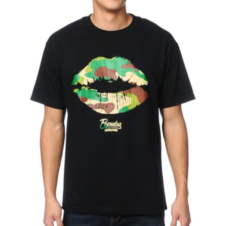 Popular Demand Camo Kiss Black Tee Shirt