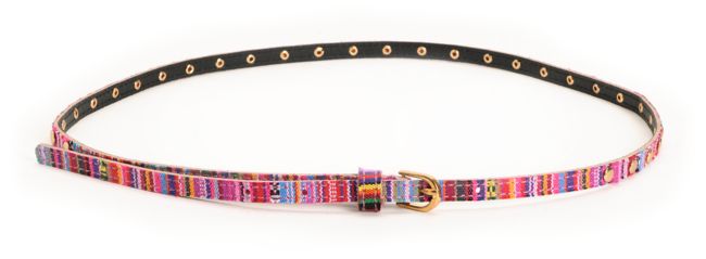 Love, Fire Pink Striped Studded Skinny Belt