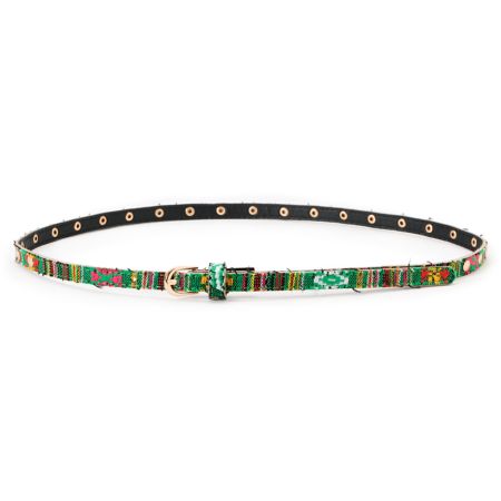 Love, Fire Green Tribal Studded Skinny Belt