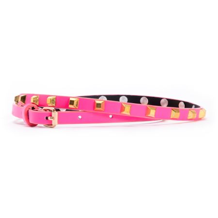 Love, Fire PInk Pyramid Studded Skinny Belt