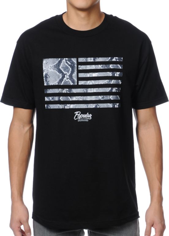 Popular Demand Python Skin Flag Black Tee Shirt