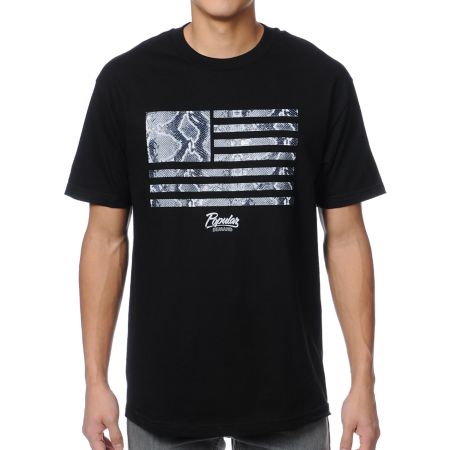 Popular Demand Python Skin Flag Black Tee Shirt
