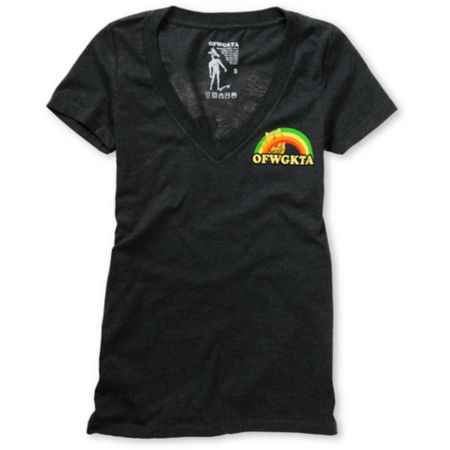 Odd Future Girls Rainbow Cat Charcoal V-Neck Tee Shirt