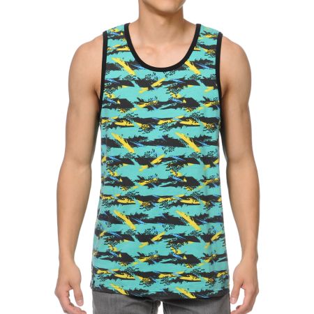 Empyre Paint Party Teal Striped Tank Top