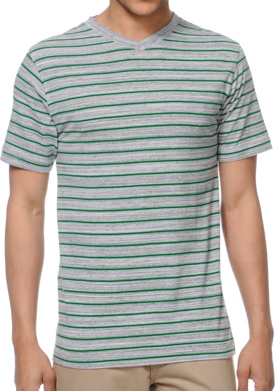 Zine Hunter Grey Stripe V-Neck Tee Shirt