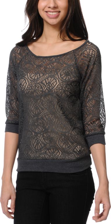 Lunachix Charcoal Swirl Lace Top
