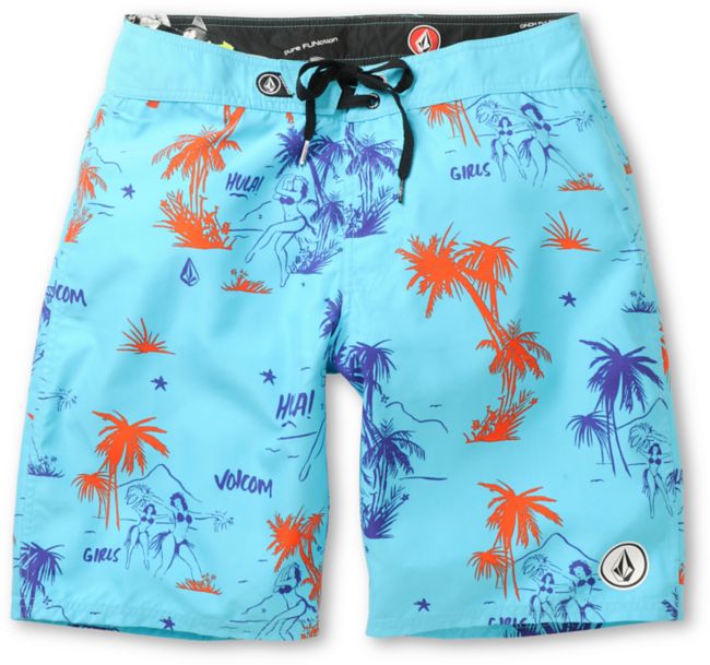 Volcom 45th St 21 Blue & Hawaiian Print Board Shorts