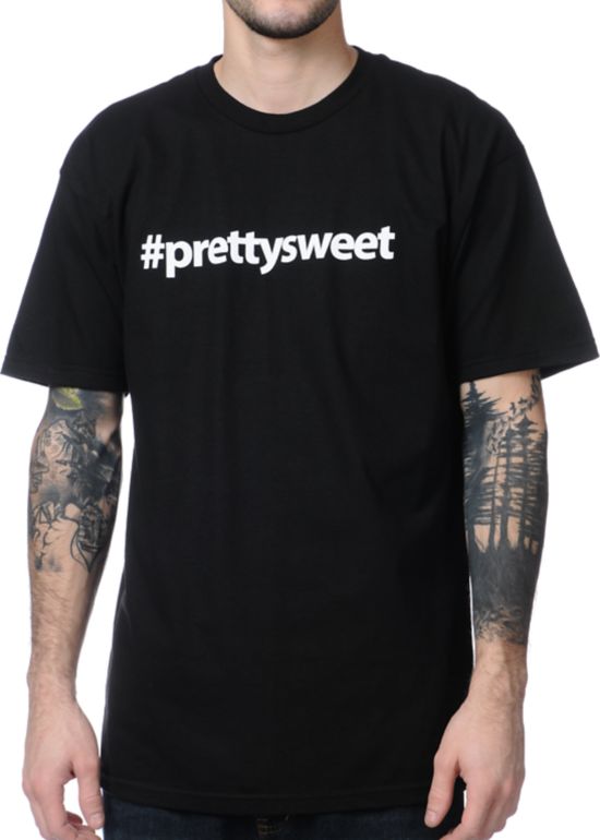 Girl Pretty Sweet Hashtag Black Tee Shirt