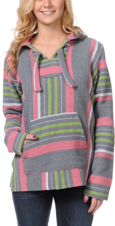 Senor Lopez Grey, Peach & Lime Poncho