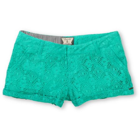 Volcom Girls Stone Roses Teal Lace Shorts