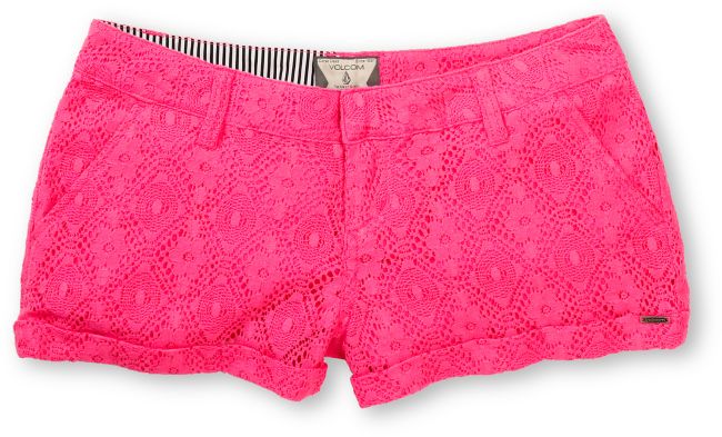Volcom Girls Stone Roses Electric Pink Lace Shorts