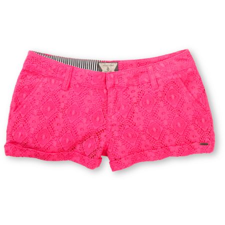 Volcom Girls Stone Roses Electric Pink Lace Shorts