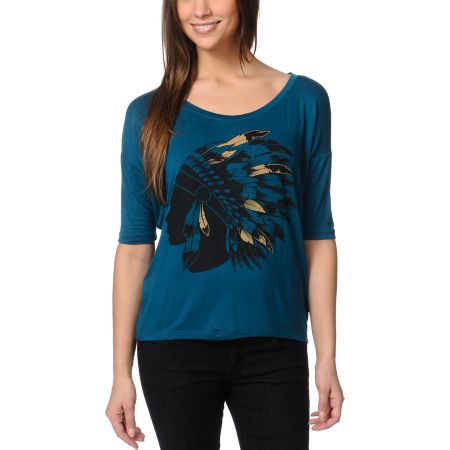 Lira Headdress Dark Teal Scoop Neck Tee Shirt