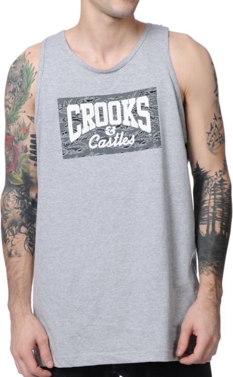 Crooks and Castles Tiger Camo Core Logo Grey Tank Top