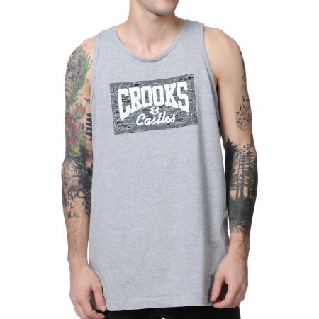 Crooks and Castles Tiger Camo Core Logo Grey Tank Top