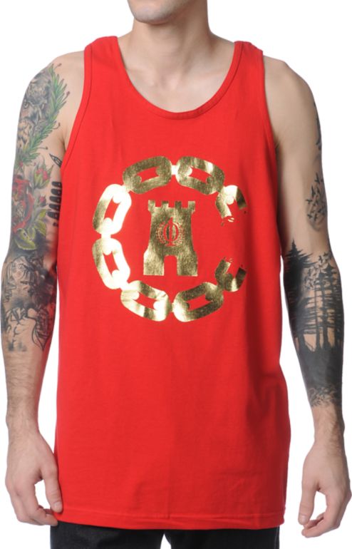 Crooks and Castles 10-Year Chain Red Tank Top