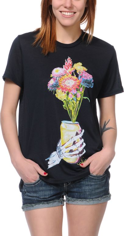 Obey Girls Beer Flower After Hours Black Tee Shirt