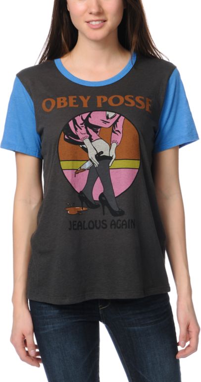 Obey Girls Jealous Again Grey Tee Shirt