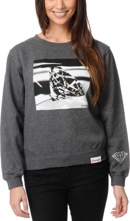 Diamond Supply Brilliant Glass Charocal Crew Neck Sweatshirt