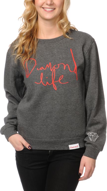 Diamond Supply Girls Diamond Life Charcoal Crew Neck Sweatshirt