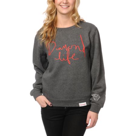 Diamond Supply Girls Diamond Life Charcoal Crew Neck Sweatshirt