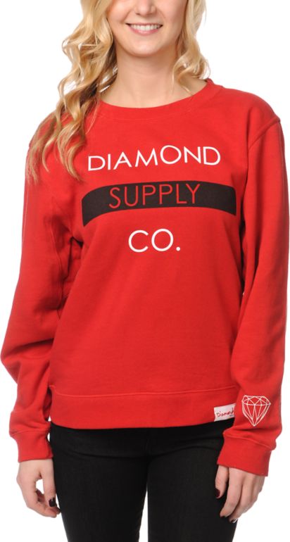 Diamond Supply Girls Bar Red Crew Neck Sweatshirt