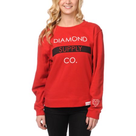 Diamond Supply Girls Bar Red Crew Neck Sweatshirt