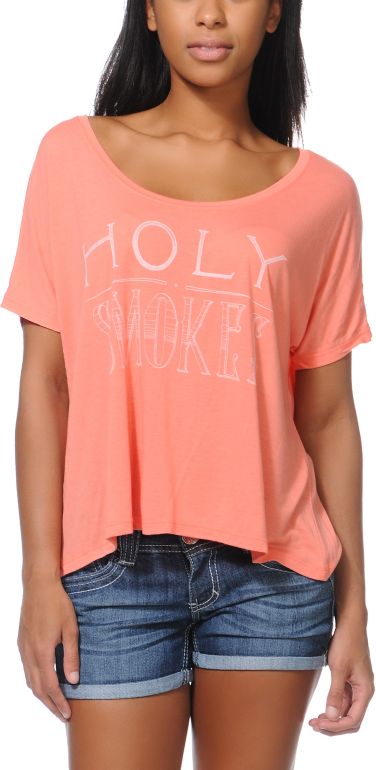 RVCA Girls Holy Smokes Coral Tee Shirt