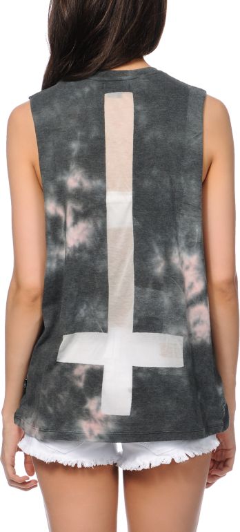 Obey Here Comes Trouble Tie Dye Cut Off Tank Top