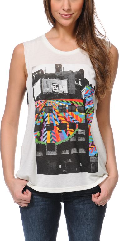 Obey Woodside Boston Mock Twist Natural Moto Cut-Off Tank Top
