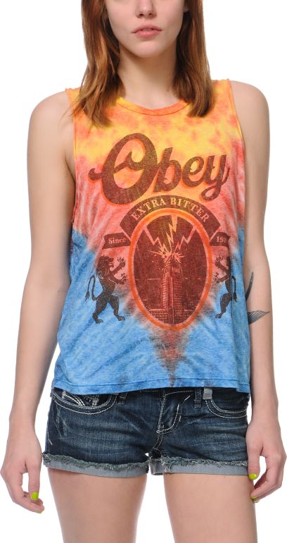Obey 77 Brewski Tie Dye Felon Cut Off Tank Top