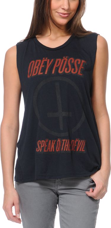 Obey Speak Of The Devil Mock Twist Black Moto Cut-Off Tank Top