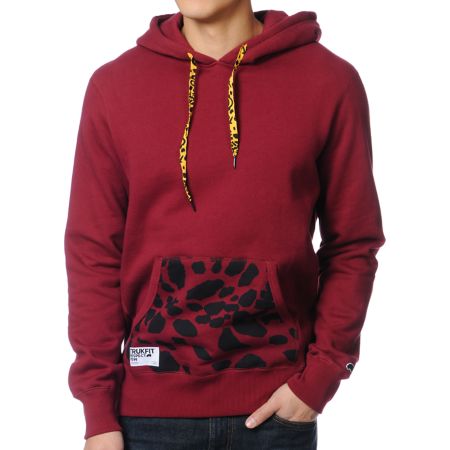 Trukfit Maroon Printed Pocket Pullover Hoodie