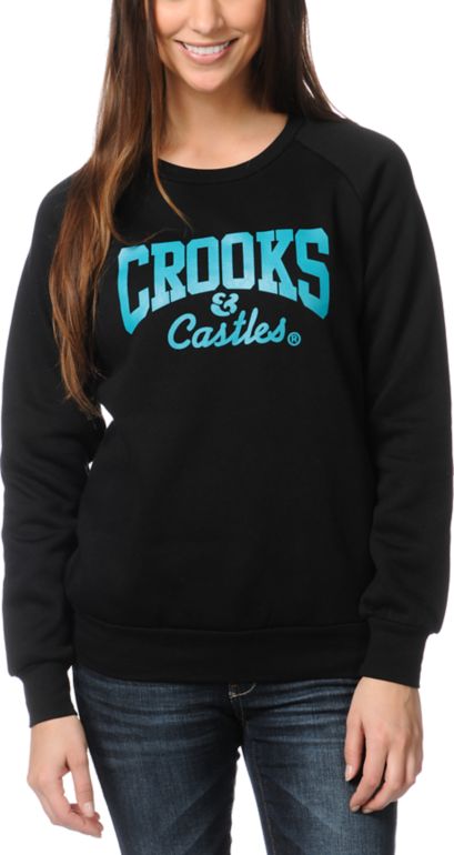 Crooks and Castles Girls Core Logo Black Crew Neck Sweatshirt