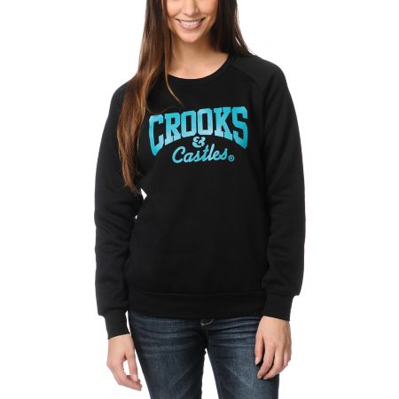 Crooks and Castles Girls Core Logo Black Crew Neck Sweatshirt