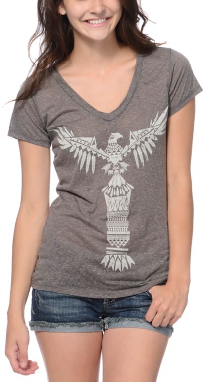 Empyre Girls Totem Charcoal V-Neck Tee Shirt