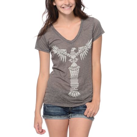 Empyre Girls Totem Charcoal V-Neck Tee Shirt 