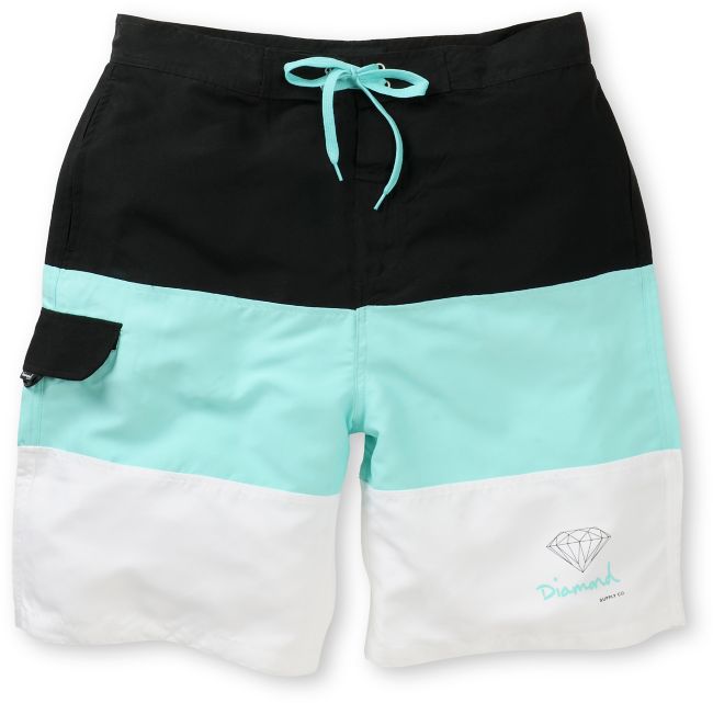 Diamond Supply OG Logo Black, White, & Mint 22 Board Shorts