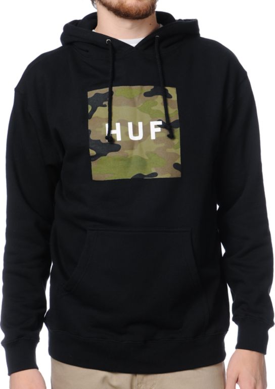 Huf Camo Box Logo Black Pullover Hoodie
