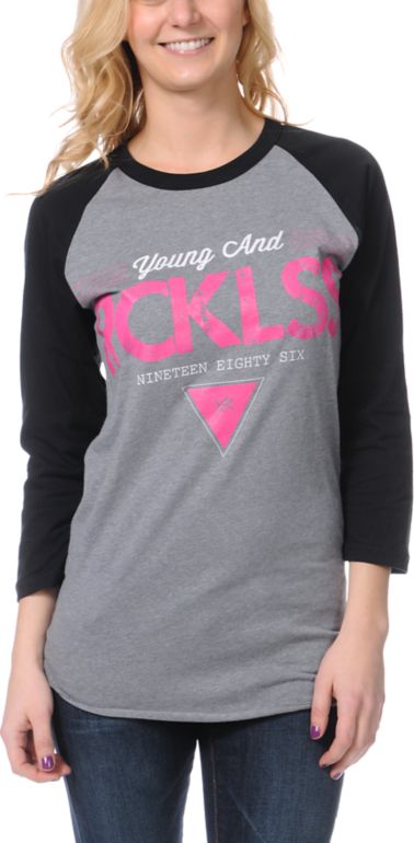 Young & Reckless Girls Cellar Door 2 Grey Baseball Tee Shirt