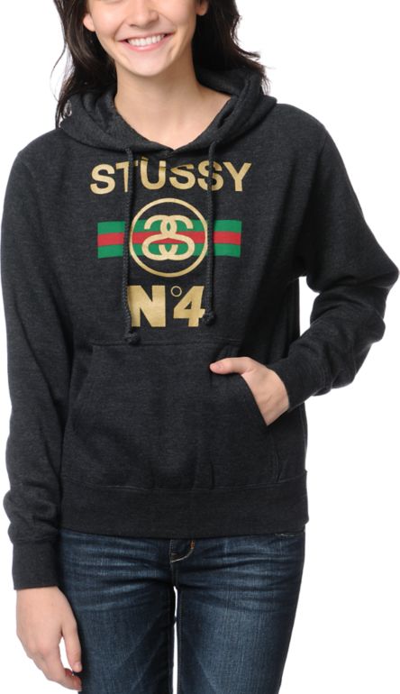 Stussy Girls No. 4 Stripes Charcoal Pullover Hoodie