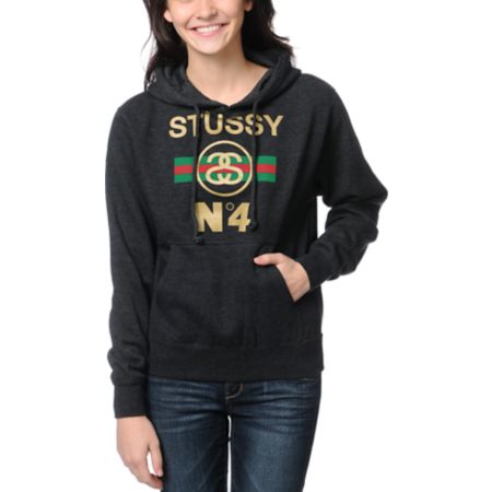 Stussy Girls No. 4 Stripes Charcoal Pullover Hoodie